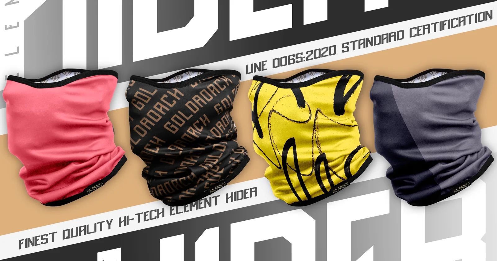 Banner de Hider, la línea de tubulares de Goldroach, con varios estampados.