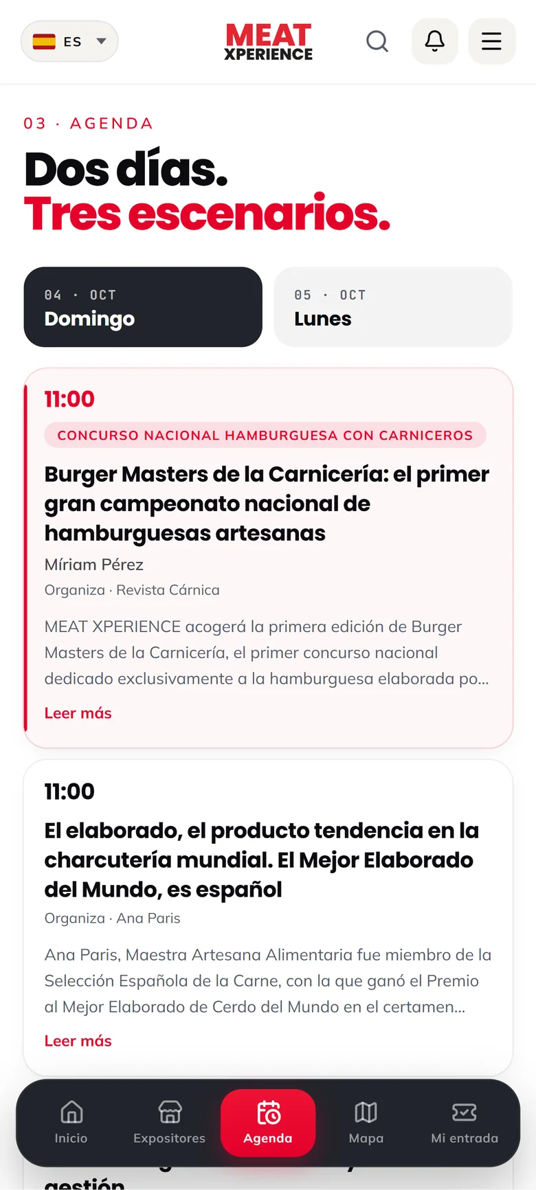 Agenda de actividades por días.