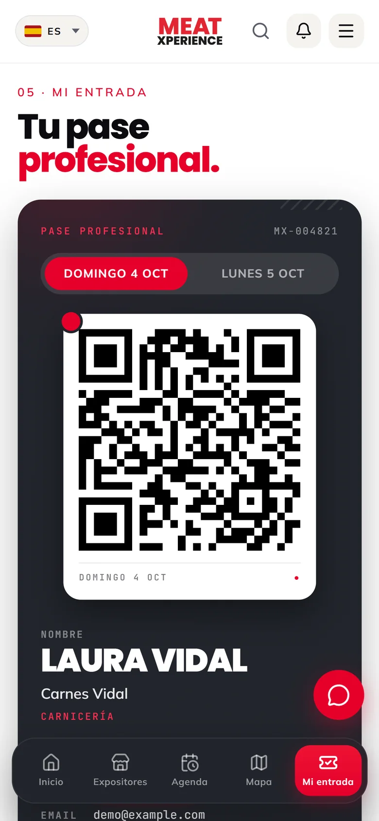 Entrada con código QR del día.