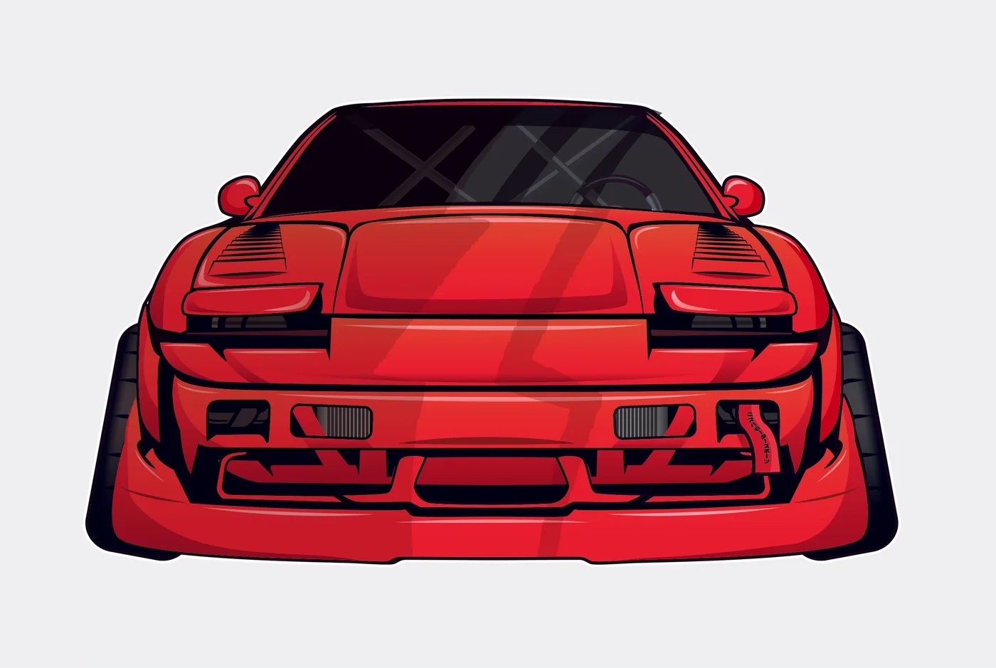 La misma ilustración del coche rojo sobre fondo claro, para la versión en blanco de la bandera.