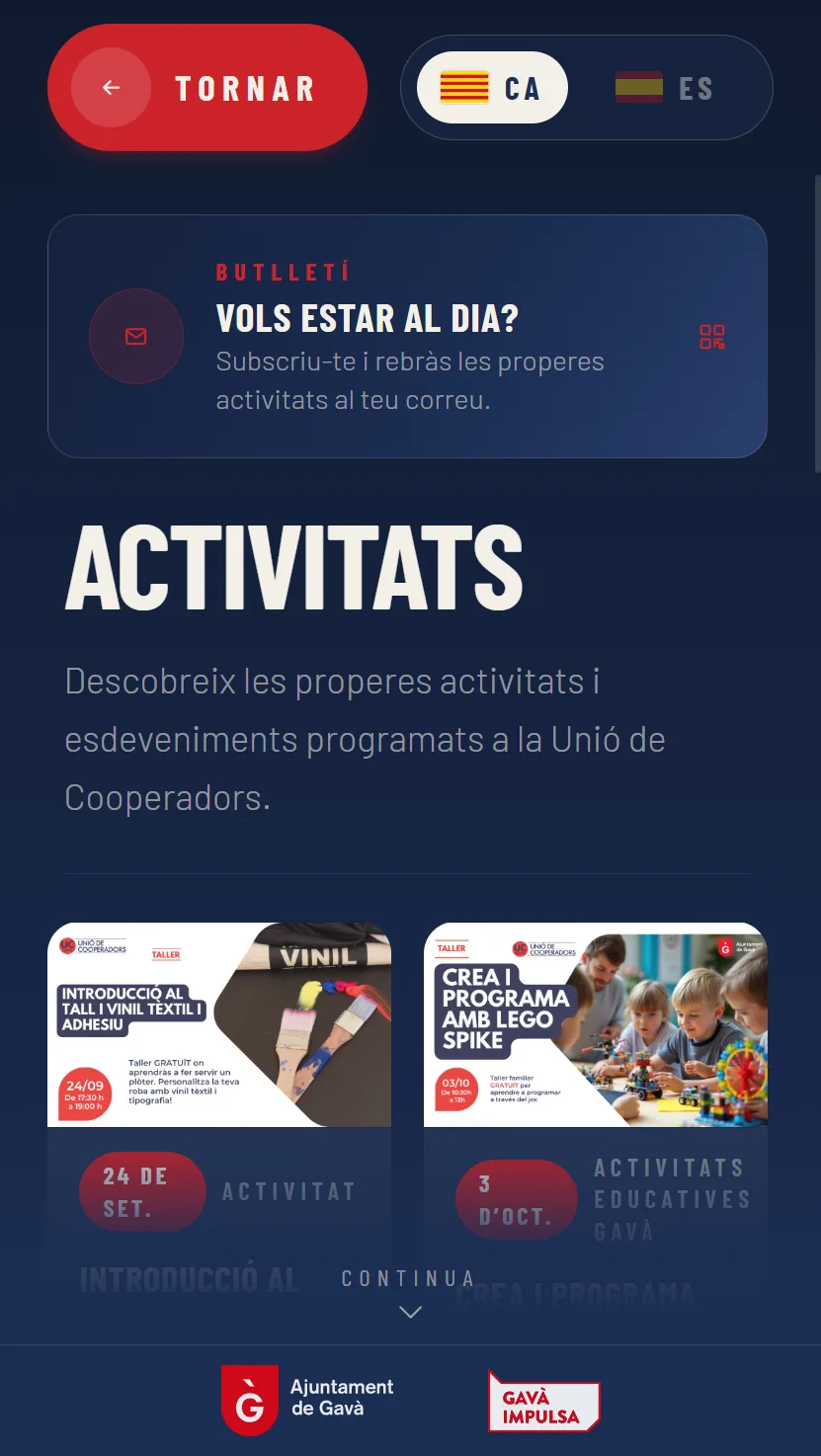 Agenda del tótem con las próximas actividades y sus fechas.