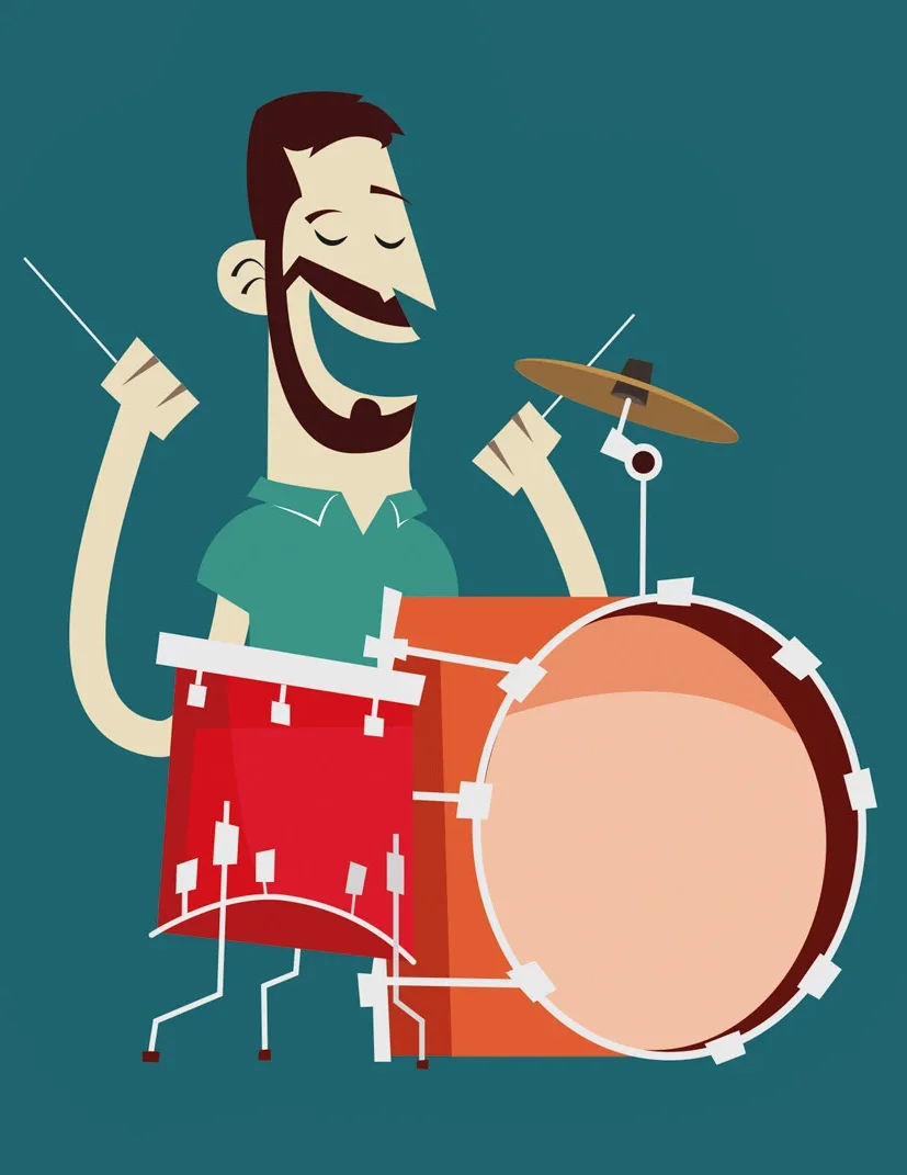 Batería ilustrado: del boceto a lápiz a la versión en color.